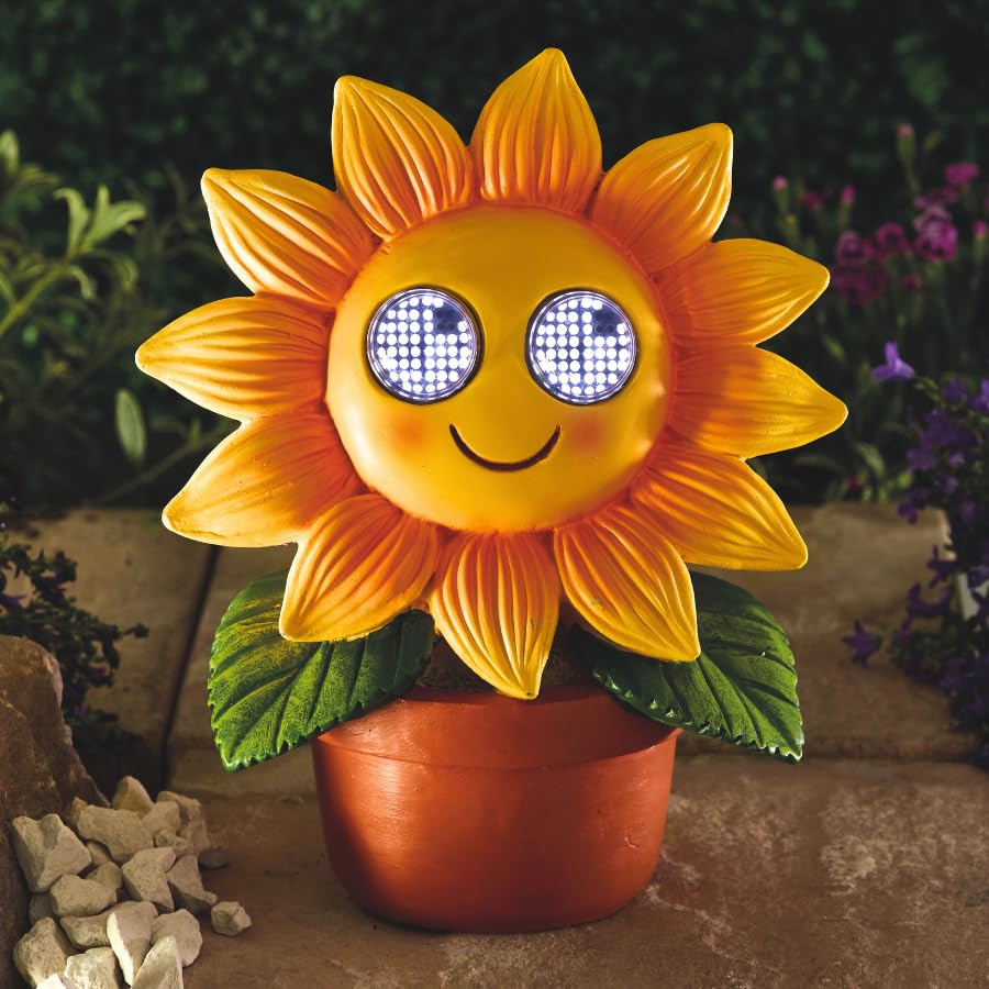 Garden Mile Solar Sunflower Lights Outdoor Garden Decor - 27cm Waterproof Animated LED Light Blink Ornament - Blinking Flower Lamp for Fairy Lights, Driveway, Patio & Pathway Lighting