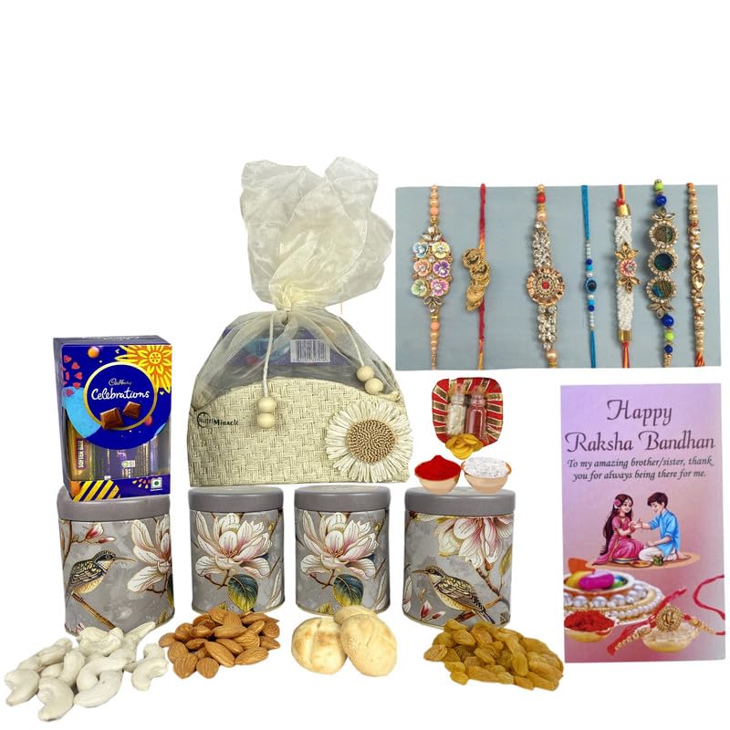 Image of NUTRI MIRACLE Rakhi Gift Box with Dry Fruits and Chocolate Nuggets | Return Gift Basket for Wedding Guests with Dry Fruits and Gourmet Chocolates