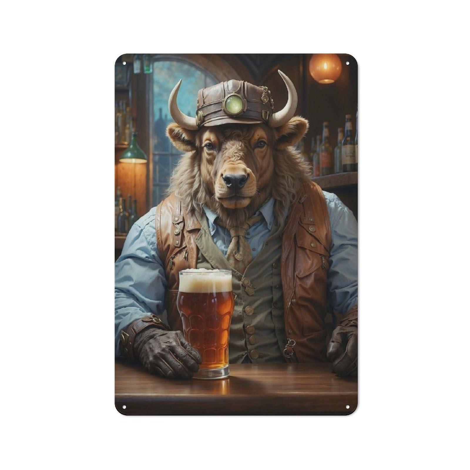 Junmoney Style-8 Steampunk Beer Buffalo Retro-Style Tin Sign 30X20cm For Living Room Or Hallway, For Vintage Wall Decor Fans, For Themed Room Decoration