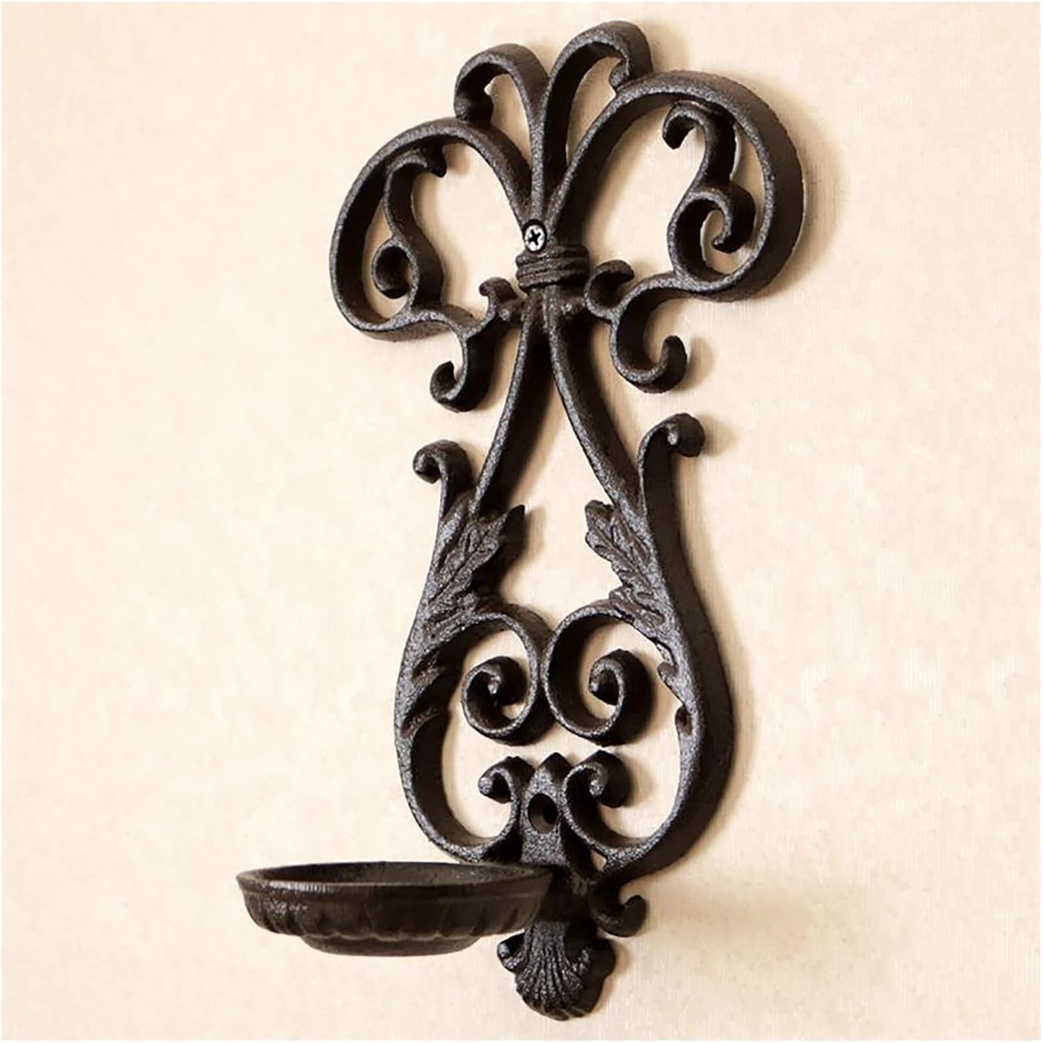 RAN Wall-Mounted Cast Iron Candle Holder Wall Candle Sconce for Living Room Bathroom Interior Home Decor (Color : Black, Size : 6.7" x 4.1" x 10.8")