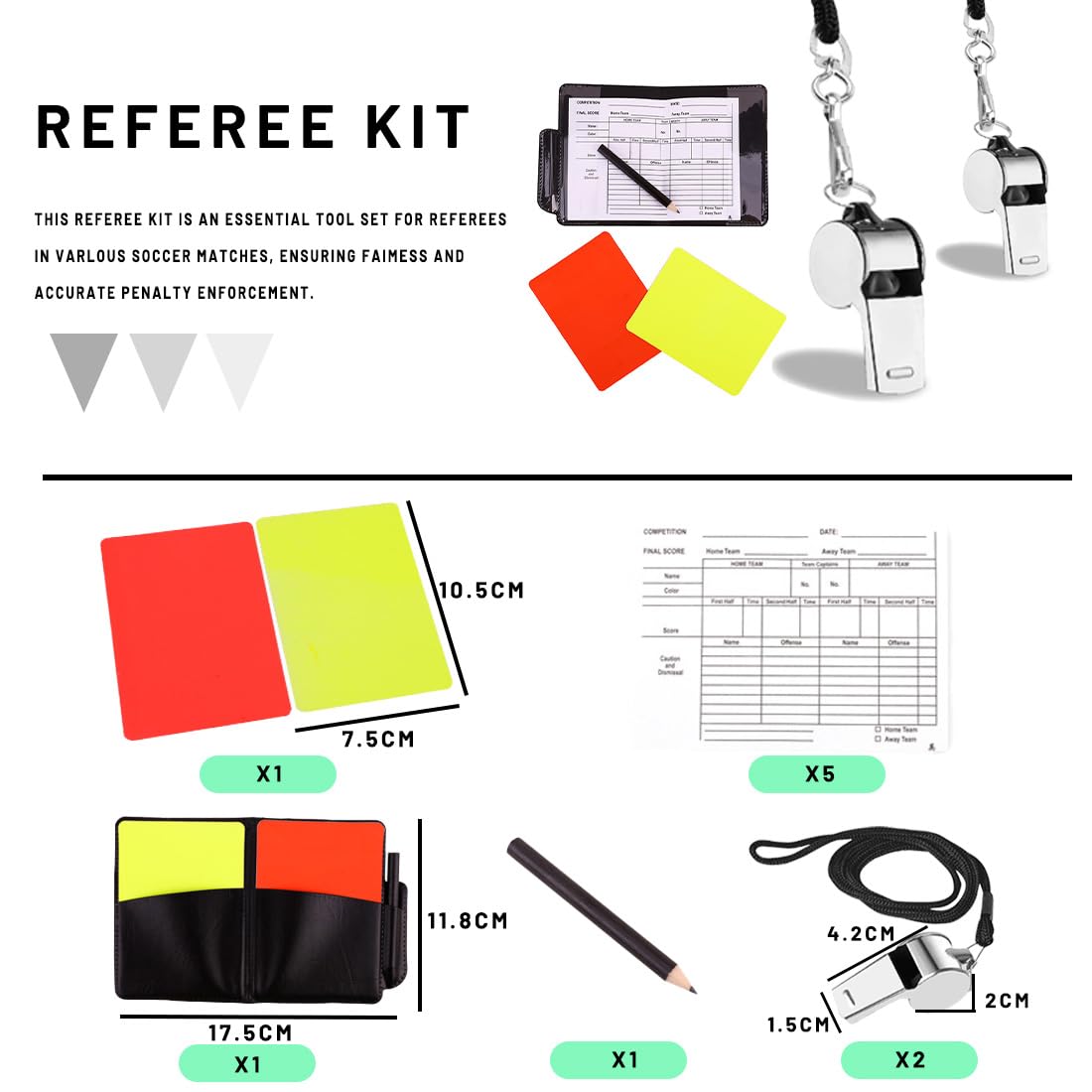 Kit de Tarjetas de Árbitro Roja y Amarilla con Silbato para Fútbol