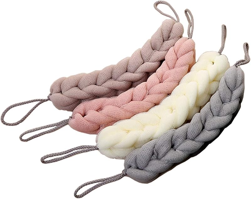 AARainbow Esponja de Banho para Costas com Alças de Corda, 4 Unidades