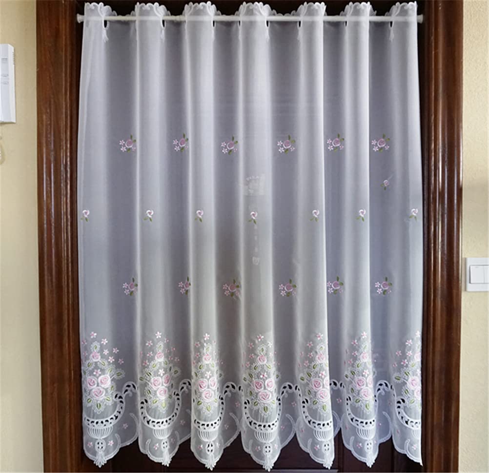 Rideau de voile brodé blanc 150x150cm pour cuisine et bistrot