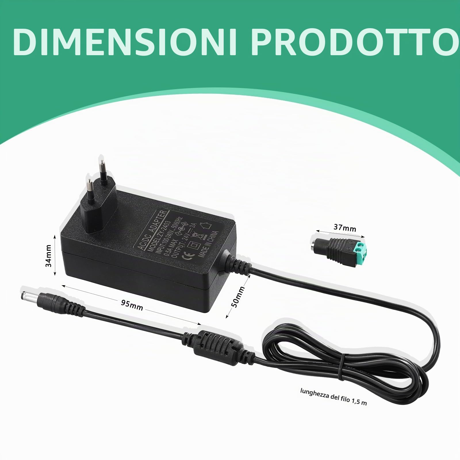 Trasformatore Universale 24V 3A 72W Alimentatore CA a CC Driver LED per Strisce
