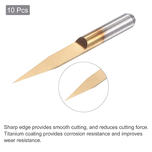 Miniatura 3 de uxcell 10 brocas para enrutador de tallado de madera, titanio recubierto de carburo sólido CNC grabado en V brocas de ranura de 18 pulgadas 0.125
