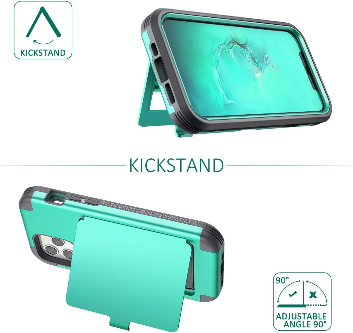 WeLoveCase for iPhone 12 Pro Max Wallet Case with Credit Card Holder & Hidden Mirror, Three Layer Shockproof Heavy Duty Protection Cover Protective Case for iPhone 12 Pro Max - 6.7inch Mint