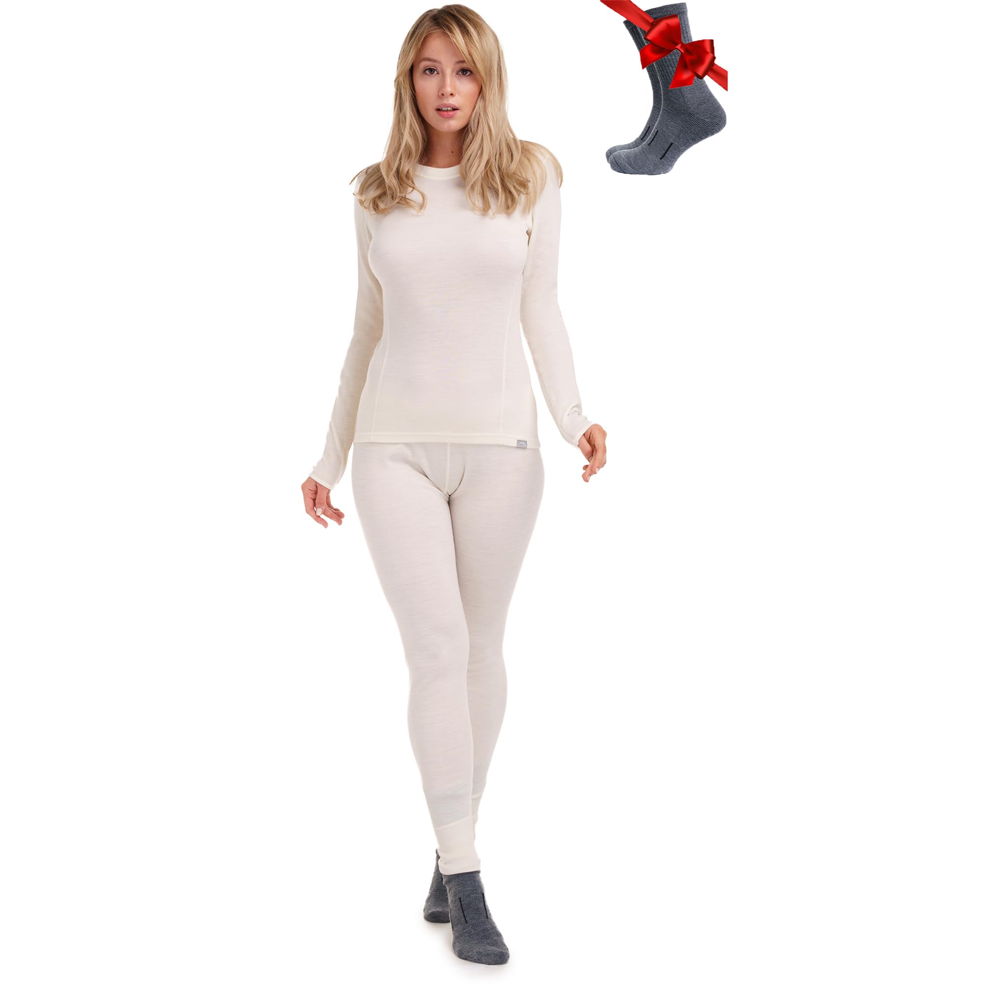 Merino.tech Women's 250 Natural Merinos Set Merino Wool Base Layer Set - Merino Thermal Underwear Top And Bottom Lightweight, Midweight, Heavyweight (Small, 250 Natural Merinos)