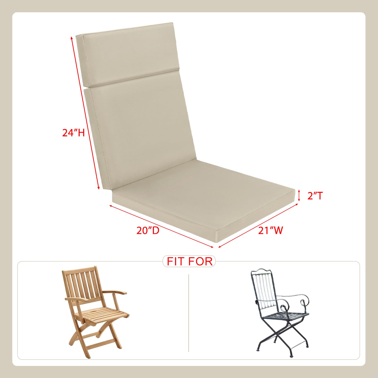 Favoyard Coussin De Chaise D'extérieur Imperméable Et Résistant à La Décoloration Avec Housse Amovible, Attaches Et Fermeture éclair Dissimulée Pour Chaises De Salle à Manger D'extérieur, 53,3 X 50,8