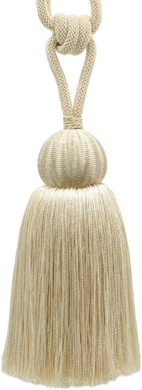DÉCOPRO Set of 4 / Contemporary, Modern Tassel Tieback with Diamond Braid Cord / 5 inch Long Tassel, 26 inch Spread (Embrace) / Style# TBCBW5 (25036) Color: Ivory - C25