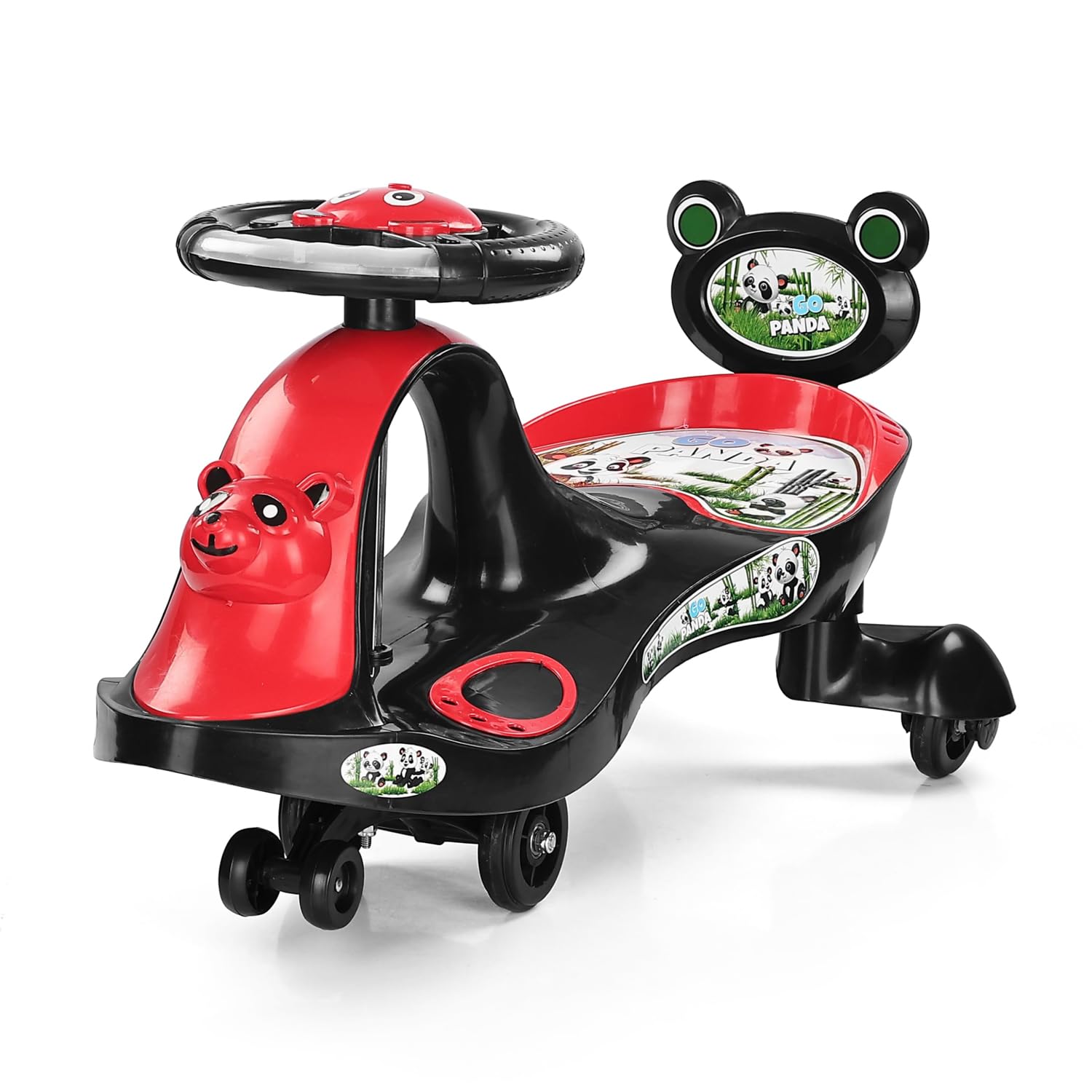 BabyGo Go Panda Magic Swing Car Ride-On for Kids with Light & Music, Easy Steering, Durable Big Wheels | Twist Car for Boys & Girls 1–6 Years, Strong & Safe Ride-On (Red)