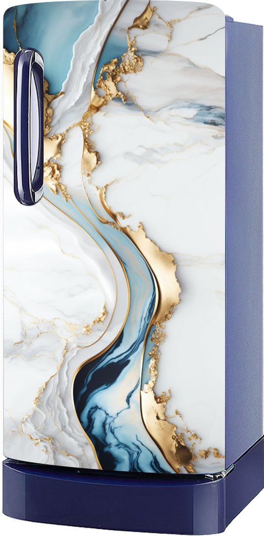 3D Floral Single Door Fridge Sticker | Waterproof Self-Adhesive Vinyl Refrigerator | Single Door Fridge Sticker | Peel & Stick Fridge Cover (24 x 48 Inch) (Marble Texture)