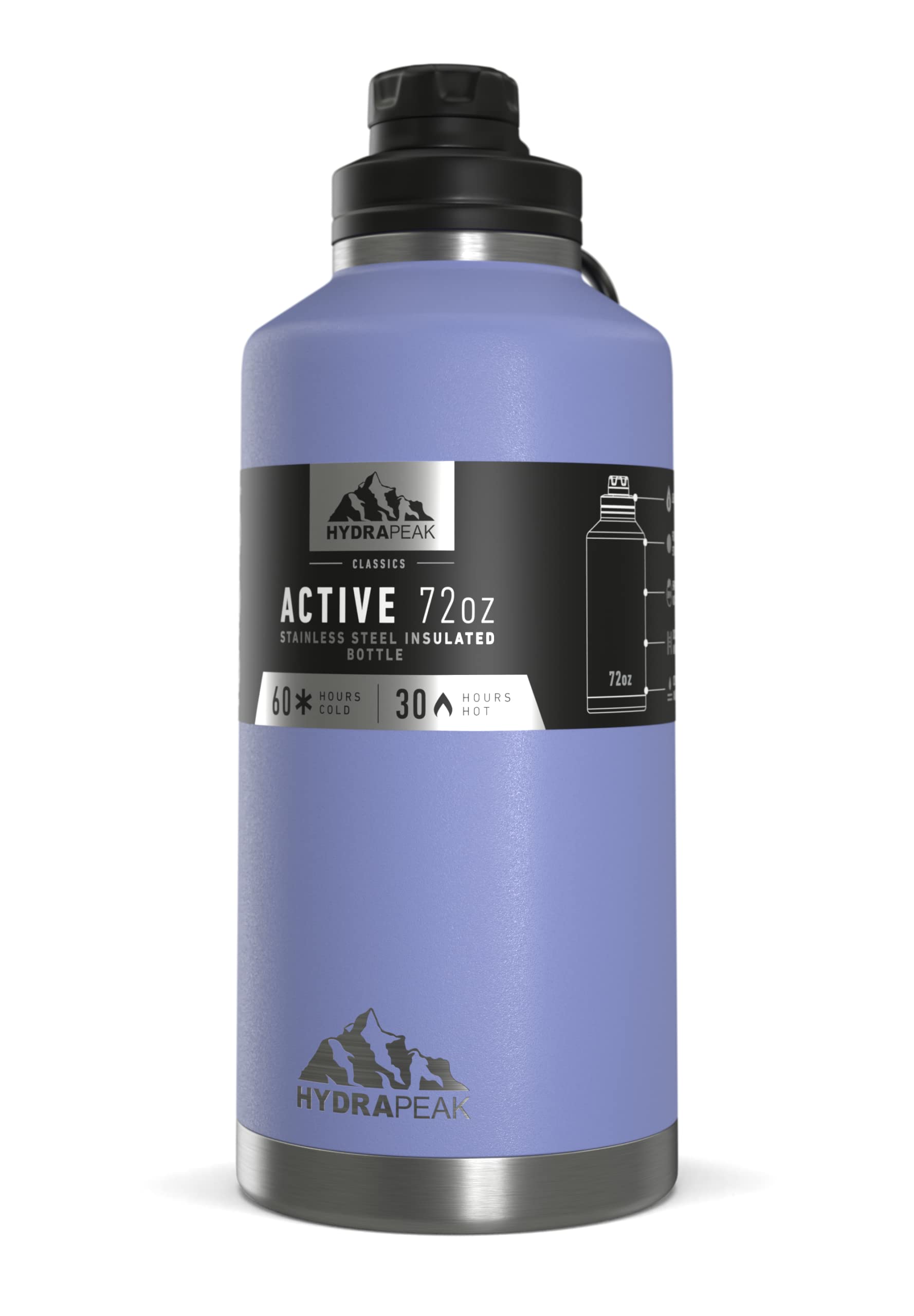 Hydrapeak 72 oz Large Insulated Water Bottle, Leak Proof Water
