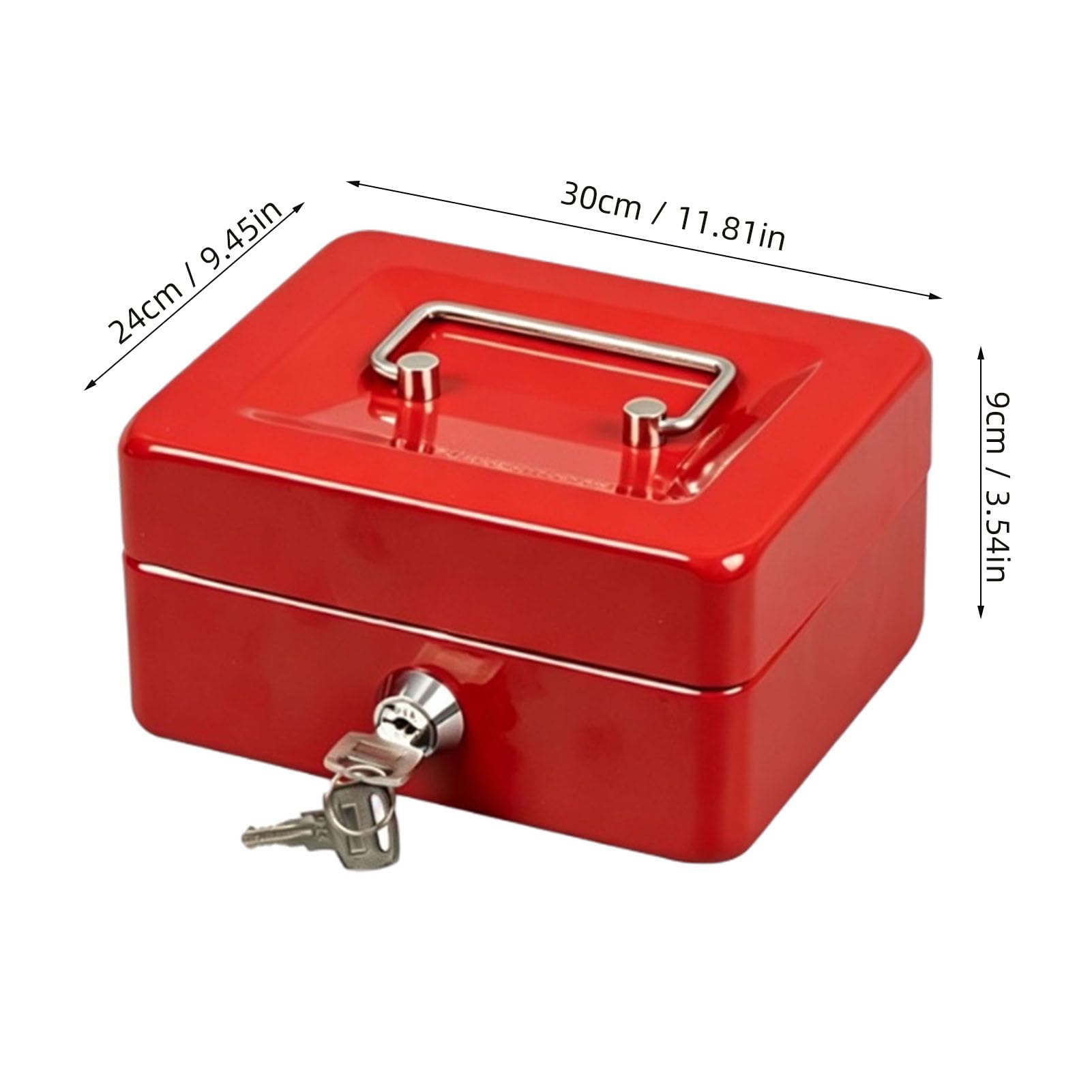 Iron Cash Box with Key, Removable Tray for Storage (12 cali) | Wzmocnione żelazo zapewnia trwałość, Mieści dokumenty w formacie A4, Bezpieczny mechanizm zamykający na klucz, Zintegrowany