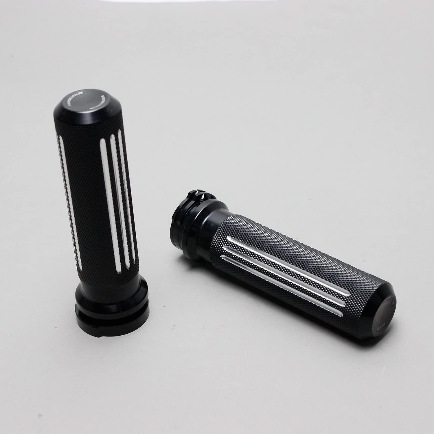 POWER JAMES Black Aluminum CNC Cut Hand Grip Compatible with Harley Davidson Softail Dyna Sportster Touring Throttle by Cable, Without TBW Black Machine Cut