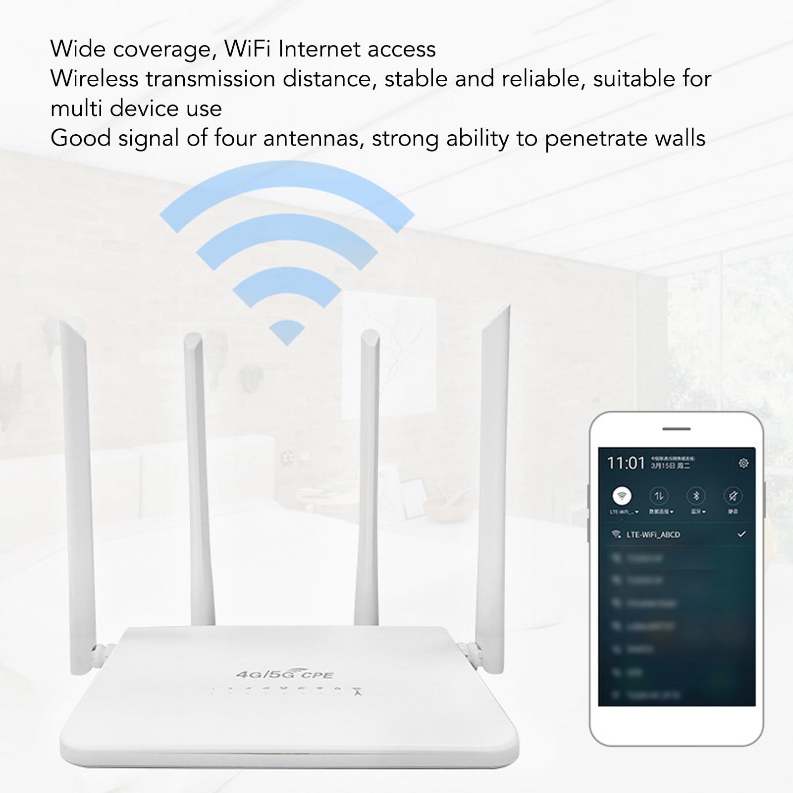 Routeur sans fil, 4G LTE CPE R103 5 m 300 Mbps 100 à 240 V Déverrouillage Mobile WiFi Hotspot Internet Routeur, avec fente pour carte SIM 4 antennes 5 dBi pour l'Asie (prise britannique)