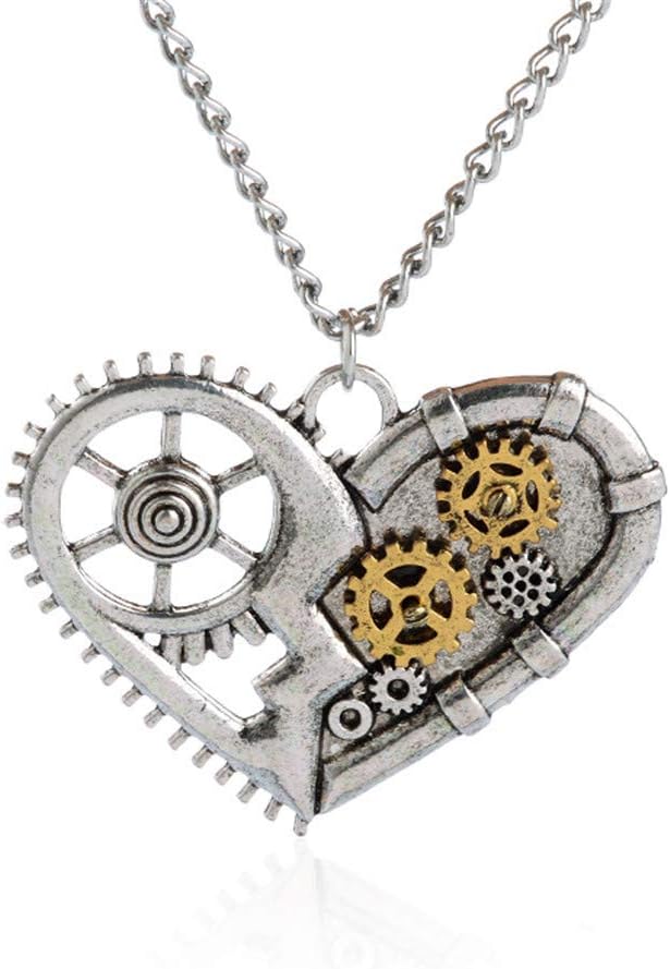 Ailiessy Steampunk Heart Necklace - Vintage Gear Choker Pendant For Women & Girls, Halloween & Daily Jewelry