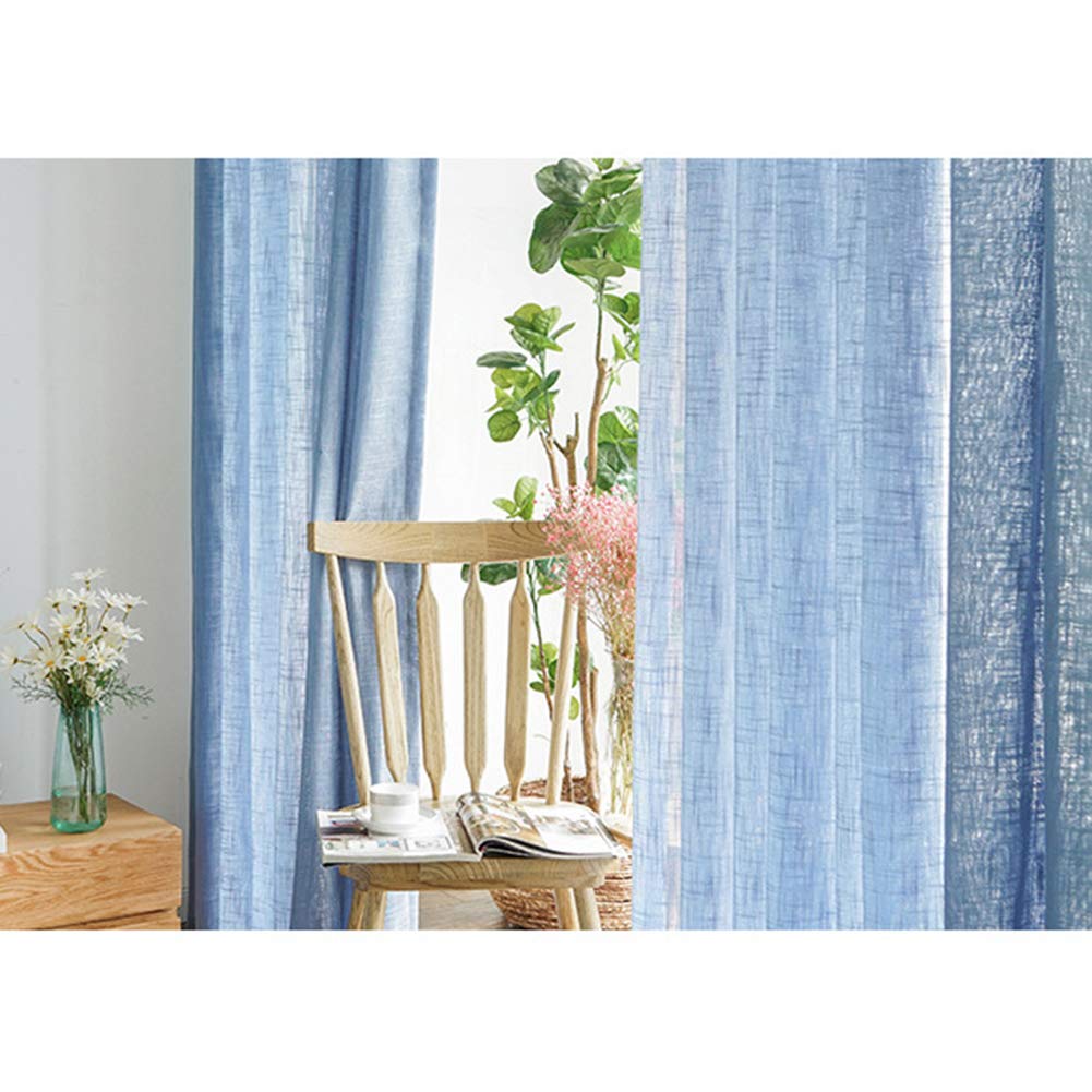 Couleur Unie Rideaux Voilage Lin Bleu Rideaux Voile Crayon Plissé 2 Panneaux Pour Salon Balcon Chambre À Coucher,Bleu,W135xL244cm