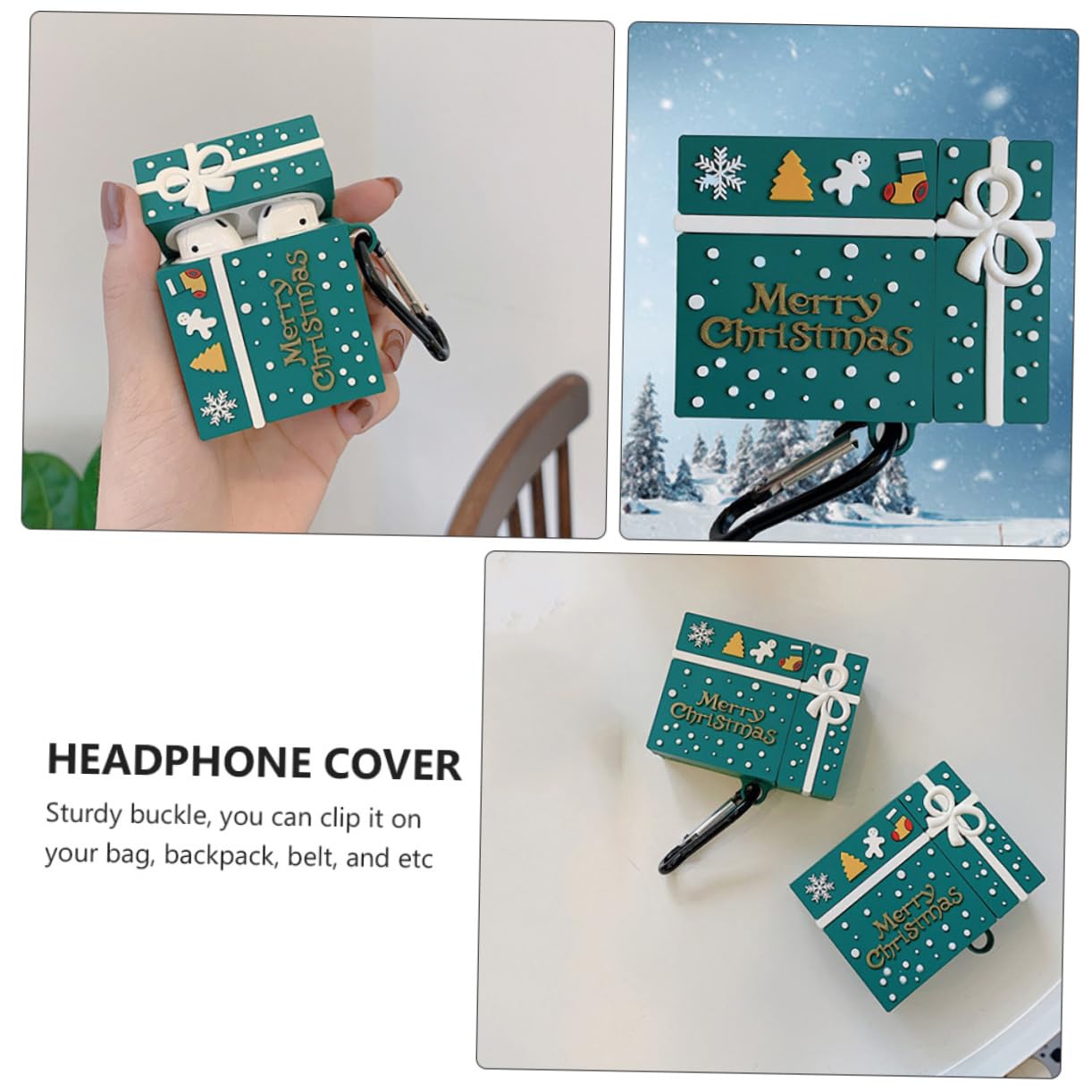 DOITOOL 3piezas Carcasa Navideña para Auriculares Inalámbricos Funda De Compatible con Protección contra Golpes y Arañazos Incluye Mosquetón Compacto y Ligero
