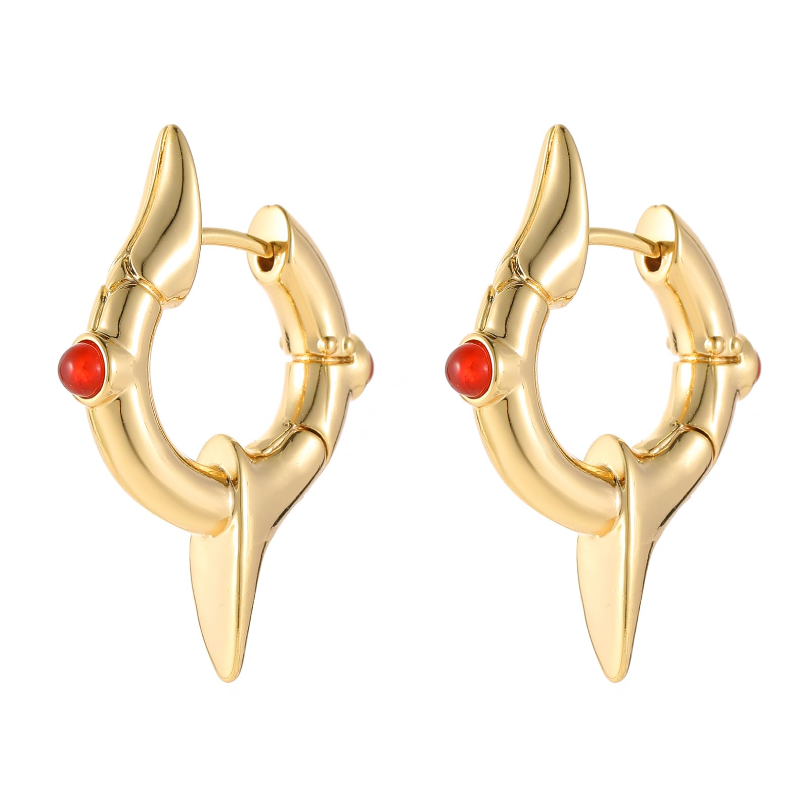 GZQ Gold Huggie Hoop Earrings for Women With Red Gem Trendy Hypoallergenic Earrings Versatile Statement Jewelry for Daily Office Weekend Outfits(E20)