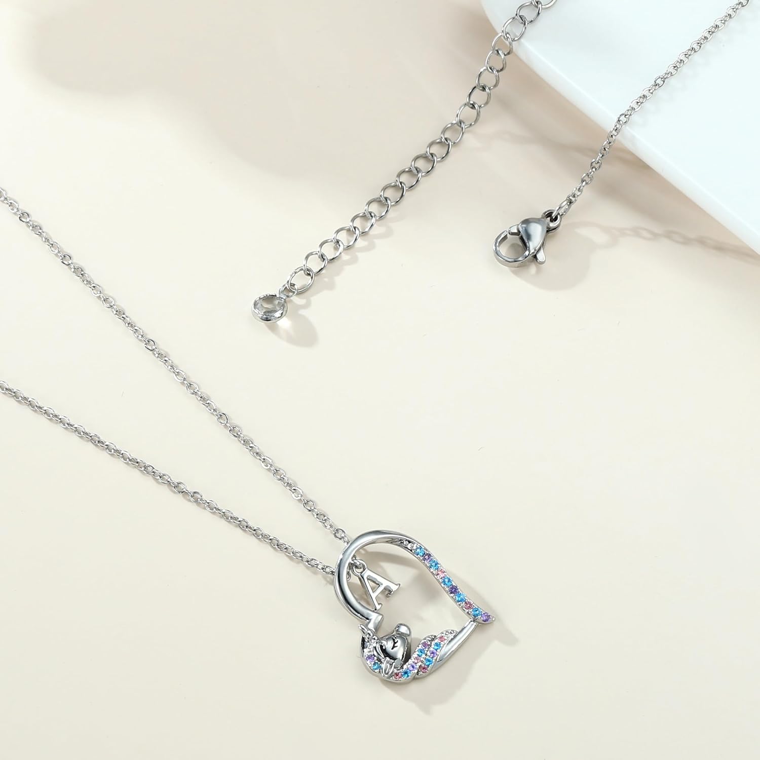Anoup Unicorn Gifts for Girls - Initial Unicorn Necklaces for Girls Kids Colorful CZ Heart Pendant A-Z Unicorns Initial Necklaces Cute Unicorns Jewelry Birthday Gifts for Kids