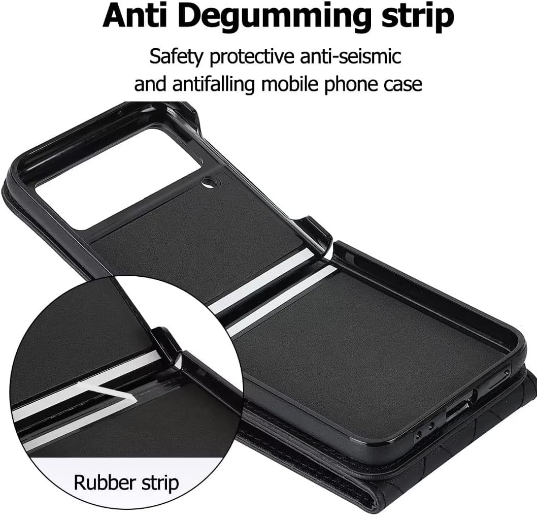 for Samsung Galaxy Z Flip 4 Wallet Phone Case with Ring and Adjustable Crossbody Strap, Stylish and Muti-funtional Accordion Style Flip Case with 4 Card Slots for Women and Girls.(Black)
