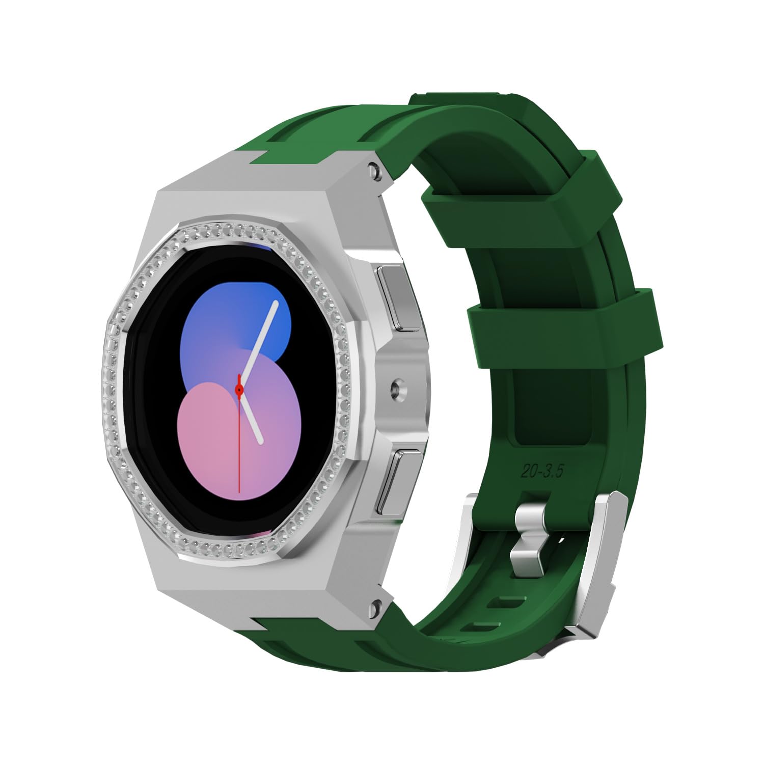 Bracelet de luxe Silver-Green et boîtier diamant pour Galaxy Watch 4 - 7