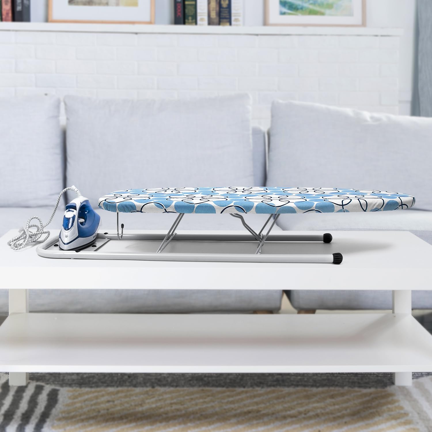 Duwee 32x82cm Table à Repasser de Table avec Repose-Fer, Housse Résistante à la Chaleur avec Coussin en Feutre épais, Design Compact et léger,Le Cercle