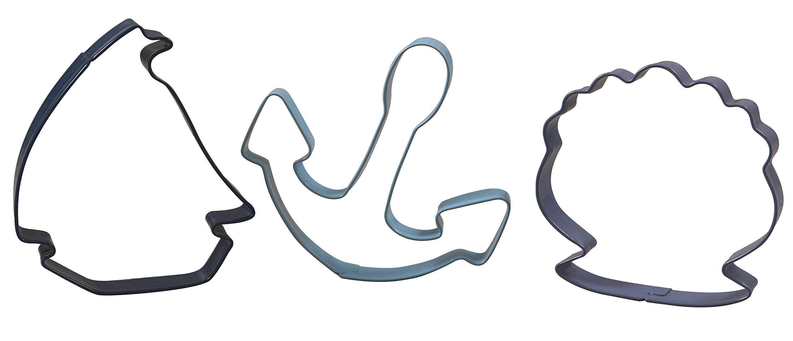 ZENKER Set 3 Formine Tagliabiscotti In Acciaio Inox: Ancora, Barca E Conchiglia - Colori Azzurro E Blu - Fatto In Germania - 2