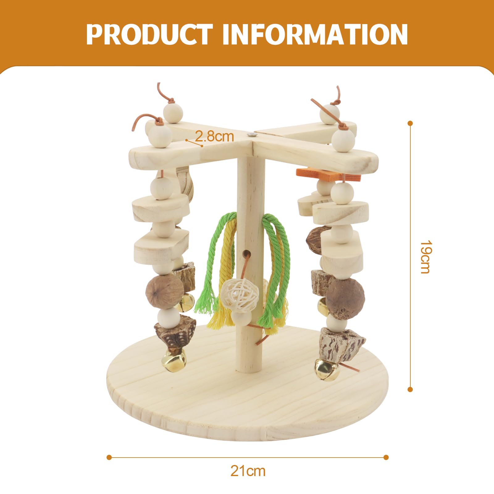 MoYouno Parrot Toys Bird Toys,Interactive Wooden Parrot Stand Cage Accessory,Rotating Perch Toy,Fun Exercise Toy,for Small and Medium Birds (Bird Play Stand 1) - Image 2