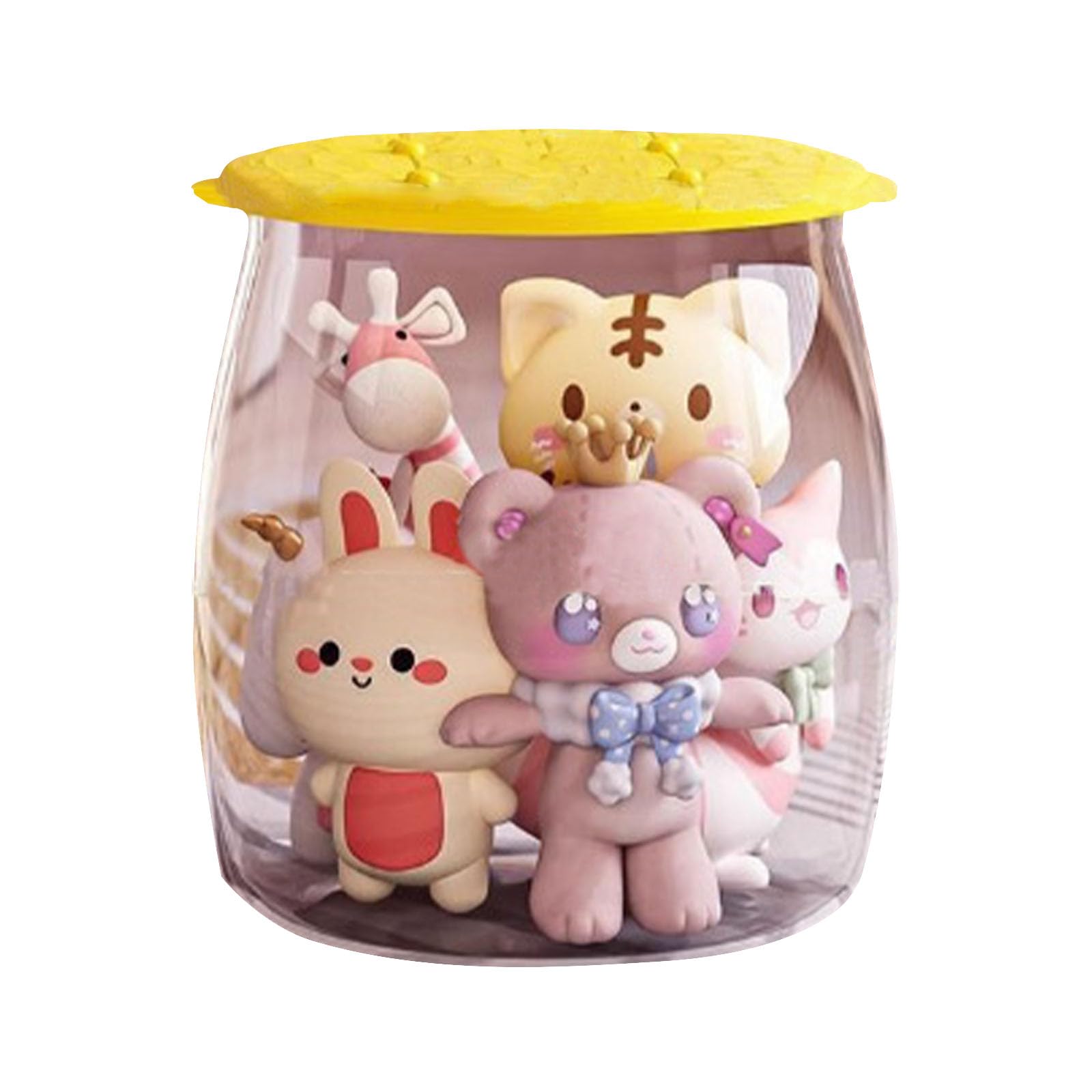 Toy Storage, Transparent Storage StoolDurable Plastic Seat & Toy Organiser with Lid, Clear Solution(Yellow)