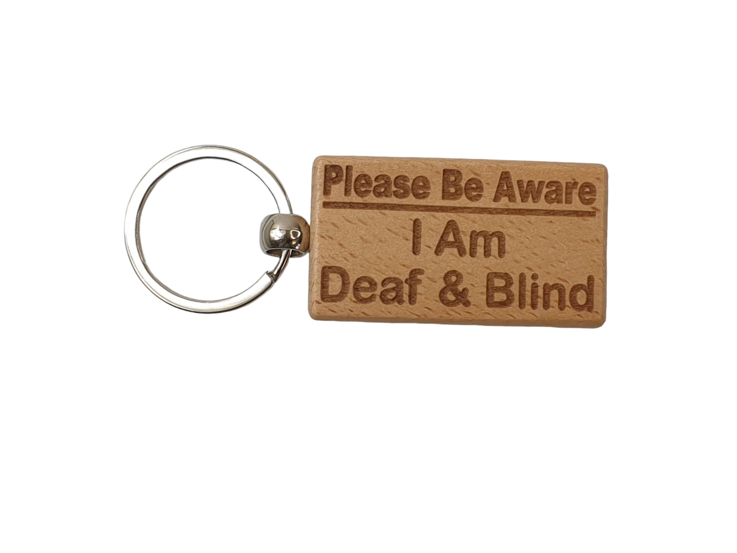 Decalarama Brown Deaf Blind Awareness Keyring Gift - Please Be Aware I Am Deaf & Blind Key Ring - Engraved Wooden Key Chain Present