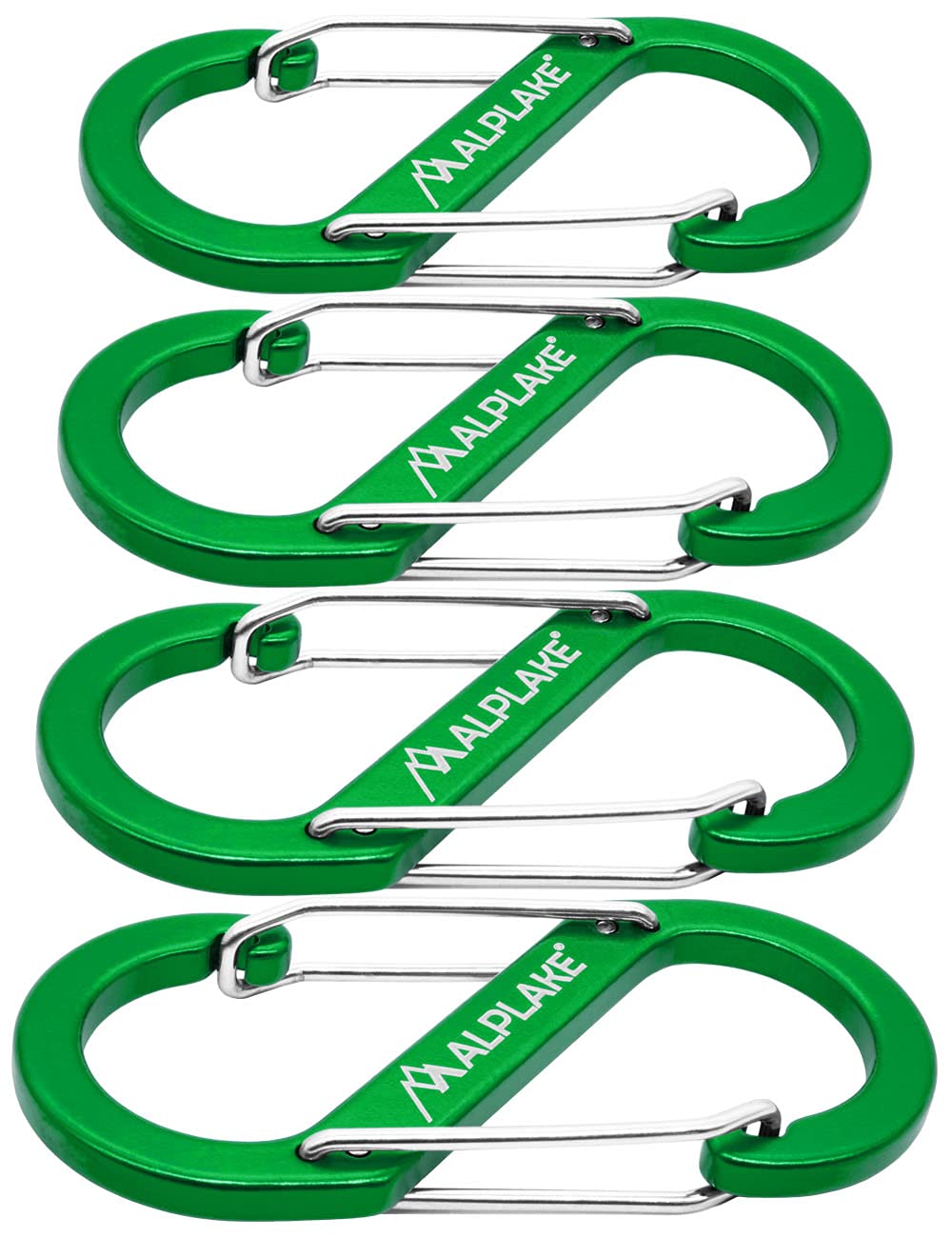 4 moschettoni in materiale a forma di S, 88 x 40 mm, colore: verde