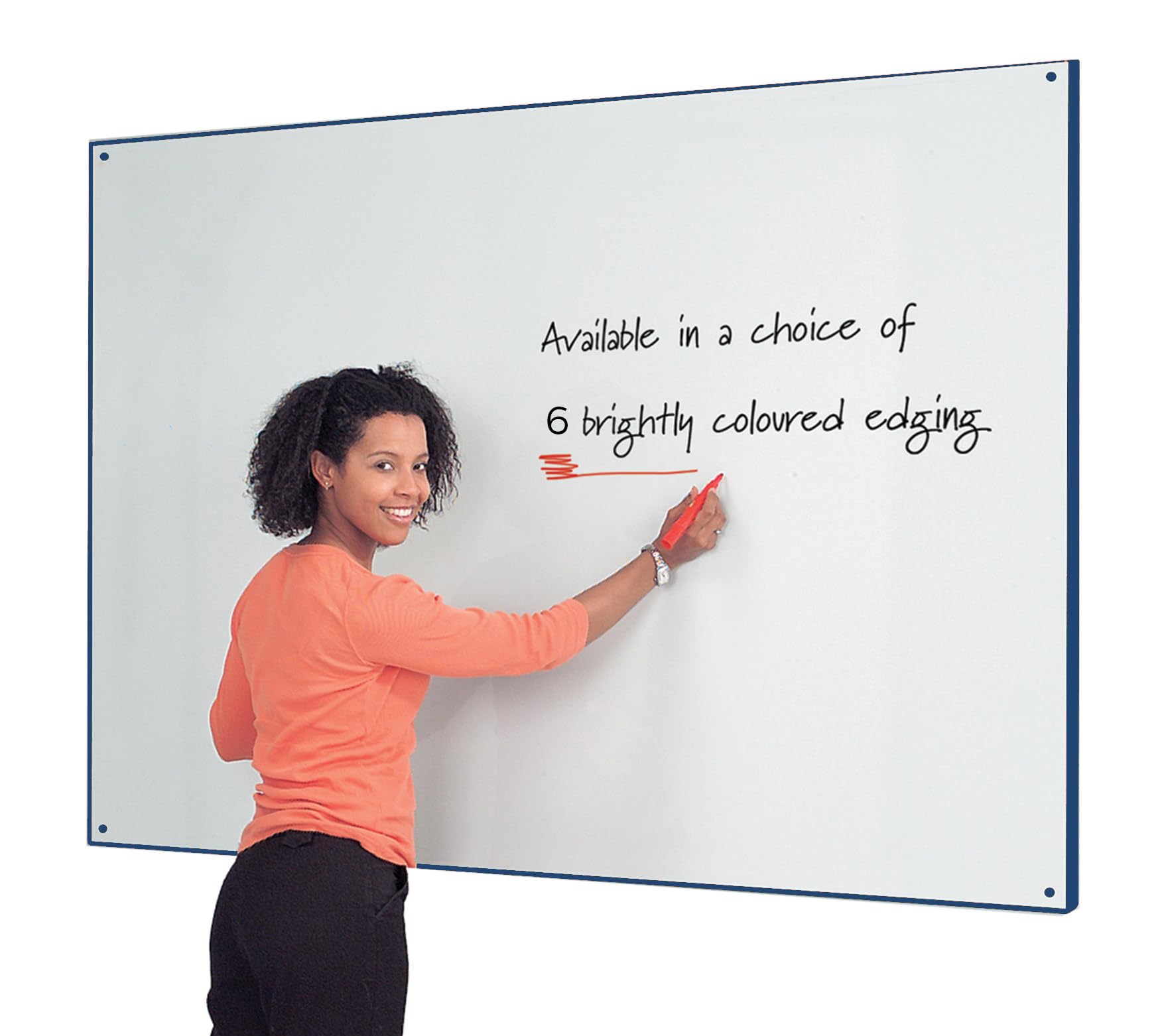 Wonderwall Frameless Large Whiteboard | Double-Sided Dry-Wipe Surface 150 x 120cm with Contoured Coloured Edging| 6 Colours Available Including (Blue Trim) - for Schools, Offices & Industry