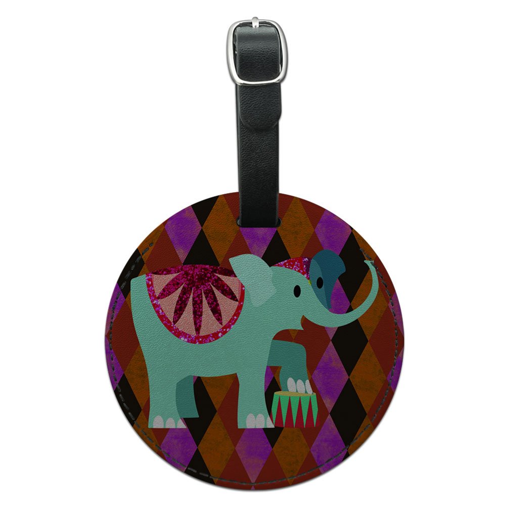 Graphics & More Circus Elephant Round Leather Luggage Id Tag Suitcase Carry-on, Black