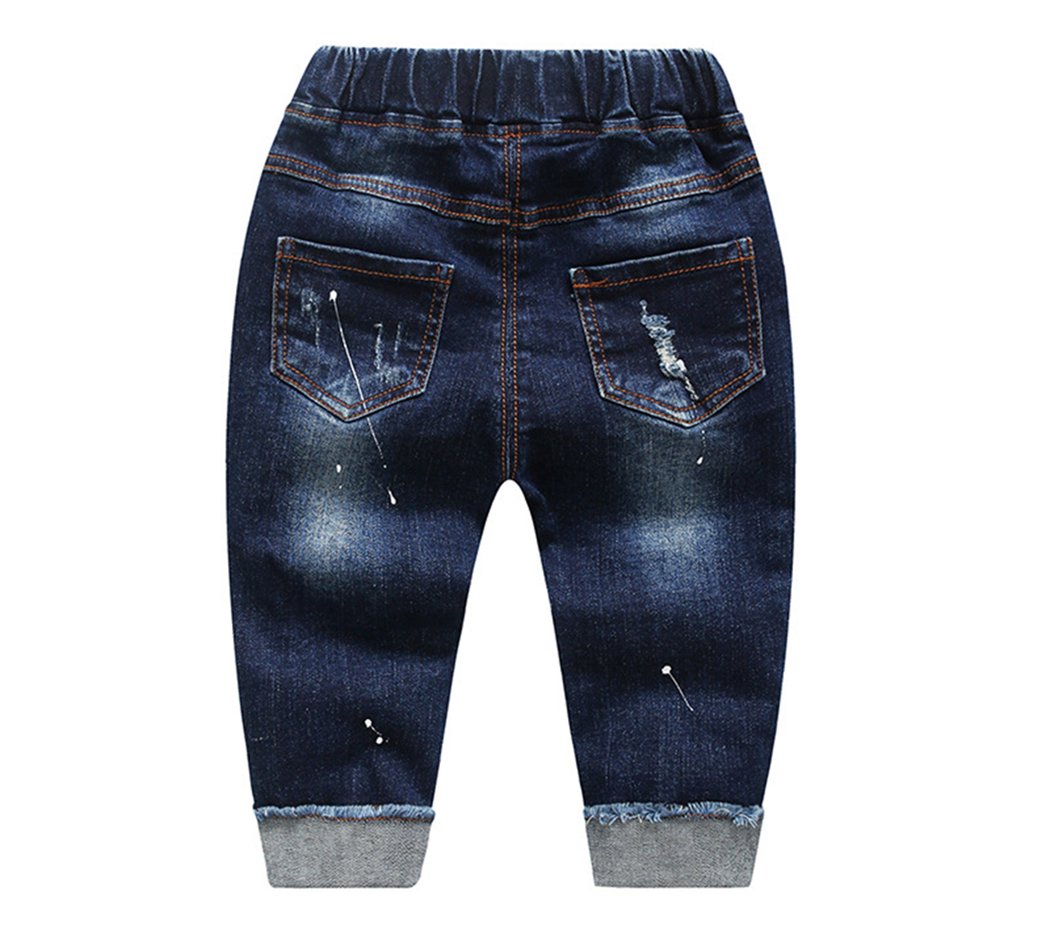 KIDSCOOL SPACE Jeans Bébé Fille Garçon,Petit Pantalon Denim Déchiré Taille Élastique pour Enfant