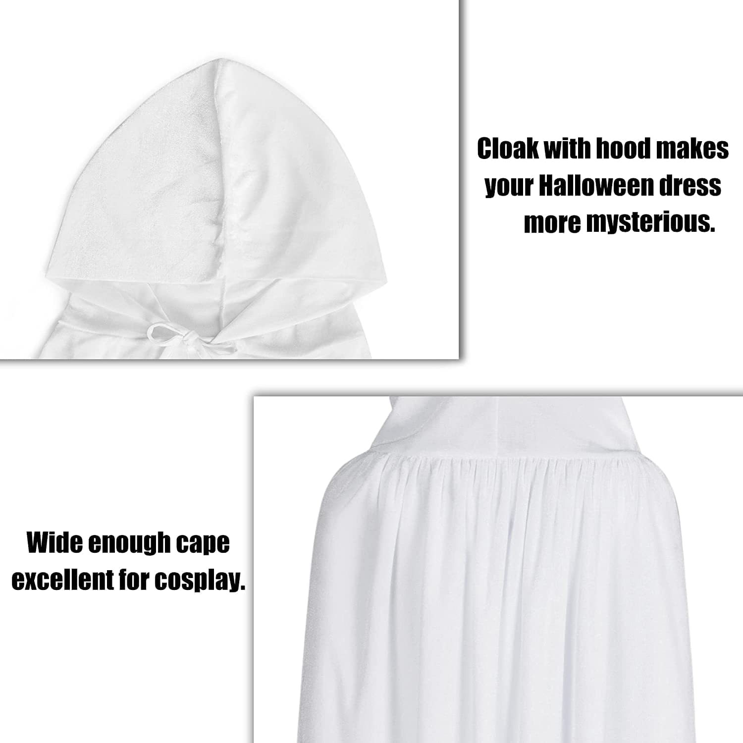 BALENNZ Cape Cloak with Hood - Adults Witch Cape Hooded Cloak for Women Men Halloween Costumes Christmas Cosplay: White Medium