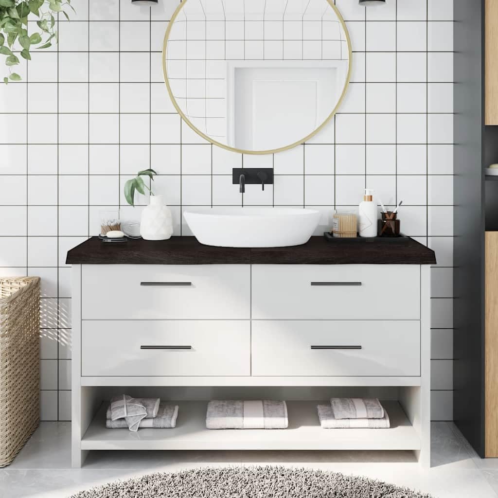 Massivholz Waschtischplatte Dunkelbraun 140x50cm | Eichenholz Naturkante, Klappbar Platzsparend, Handgefertigt, Sofort Einsatzbereit