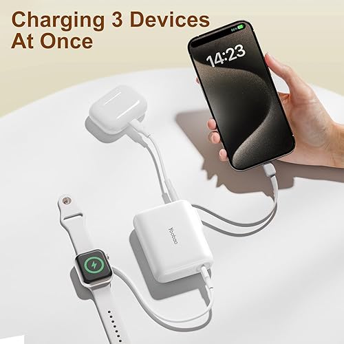 Miniatura 7 de Yoobao Estación de carga de banco de energía compartida, carga rápida de 10000 mAh con 5 cargadores portátiles, entrada de cable USB C integrado,