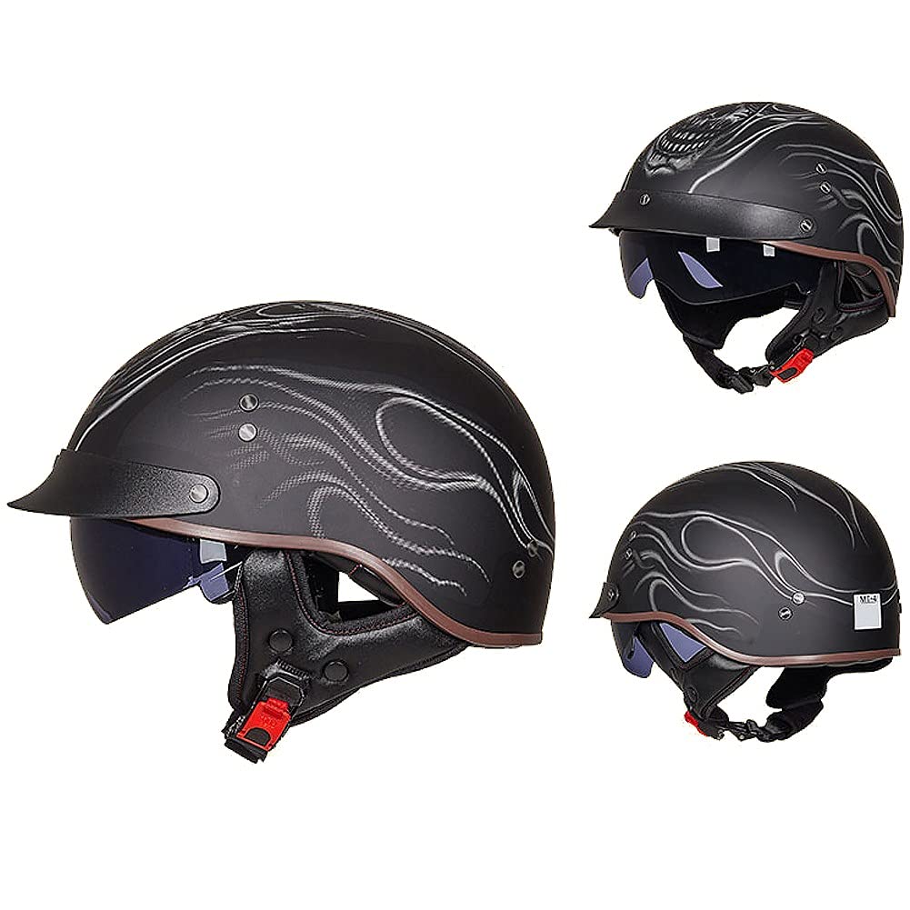 Halbschalenhelm mit ECE, Jethelm Retro, Chopper Helm, Retro Motorrad Helm, Scooter-Helm, Offenem Helm, mit Sonnenblende und Herausnehmbares Atmungsaktives Futter M~XXL 57~64CM