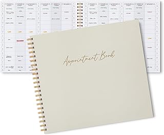 Maitys 2026 Large 6 Column Appointment Book for Salon Business, Hourly Schedule Planner 15 Minute Interval, 200 Pages Undated 6 Am 9 Pm Spiral Bound Checklist Organizer Notebook(Beige, Minimalist)