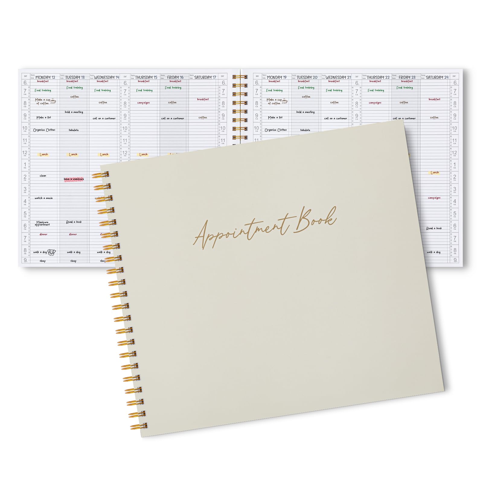 Maitys 2026-2027 Large 6 Column Salon Appointment Book for Hairstylist Spa Business, Hourly Planner 15 Minute Interval, 200 Pages Undated 6 Am 9 Pm Spiral Bound Checklist Planner(Beige, Minimalist)
