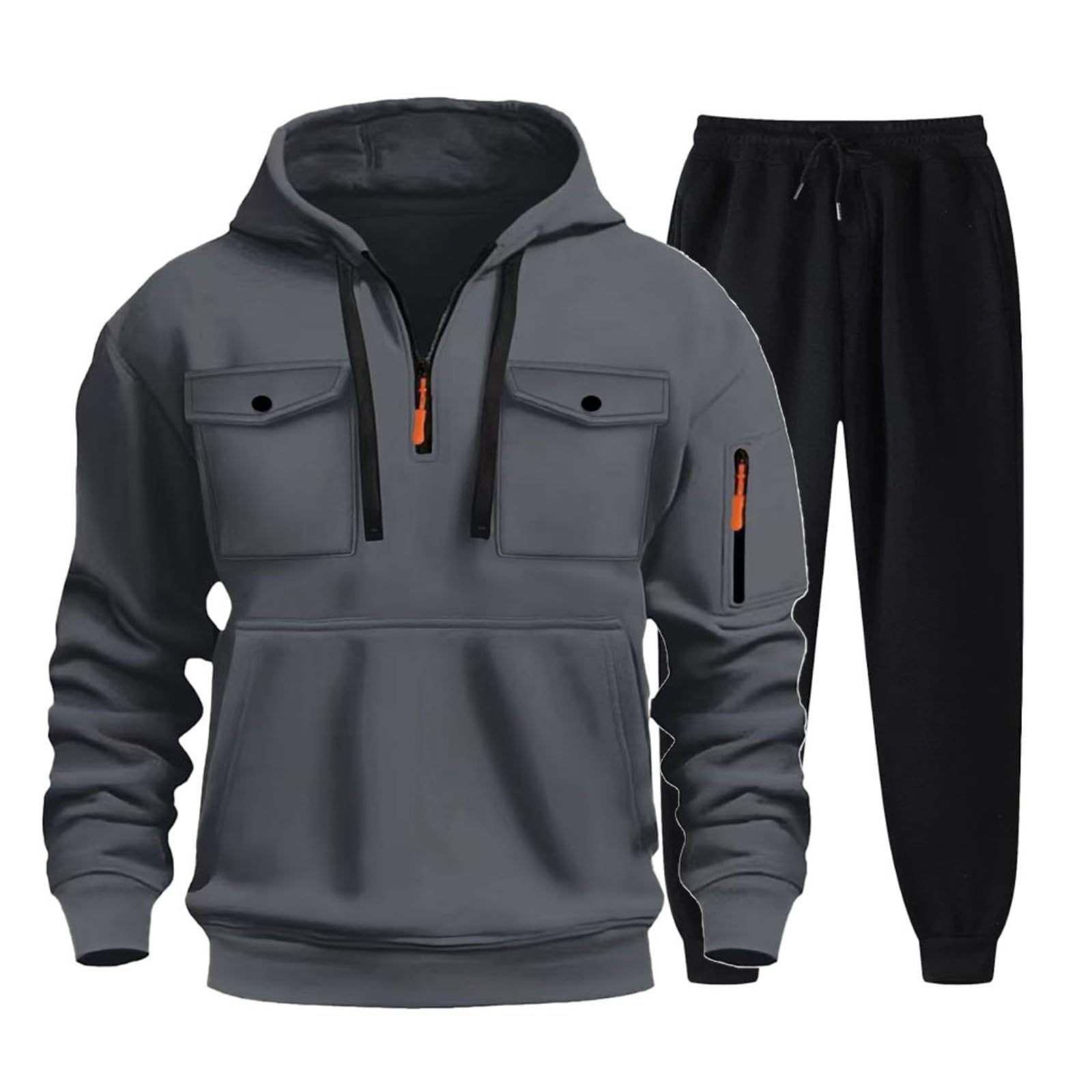Chándal para hombre de corte regular, ropa deportiva para hombre de 2 piezas con varios bolsillos, sudadera de dos piezas y pantalones de chándal Y2K traje casual con cremallera ciclismo sudadera
