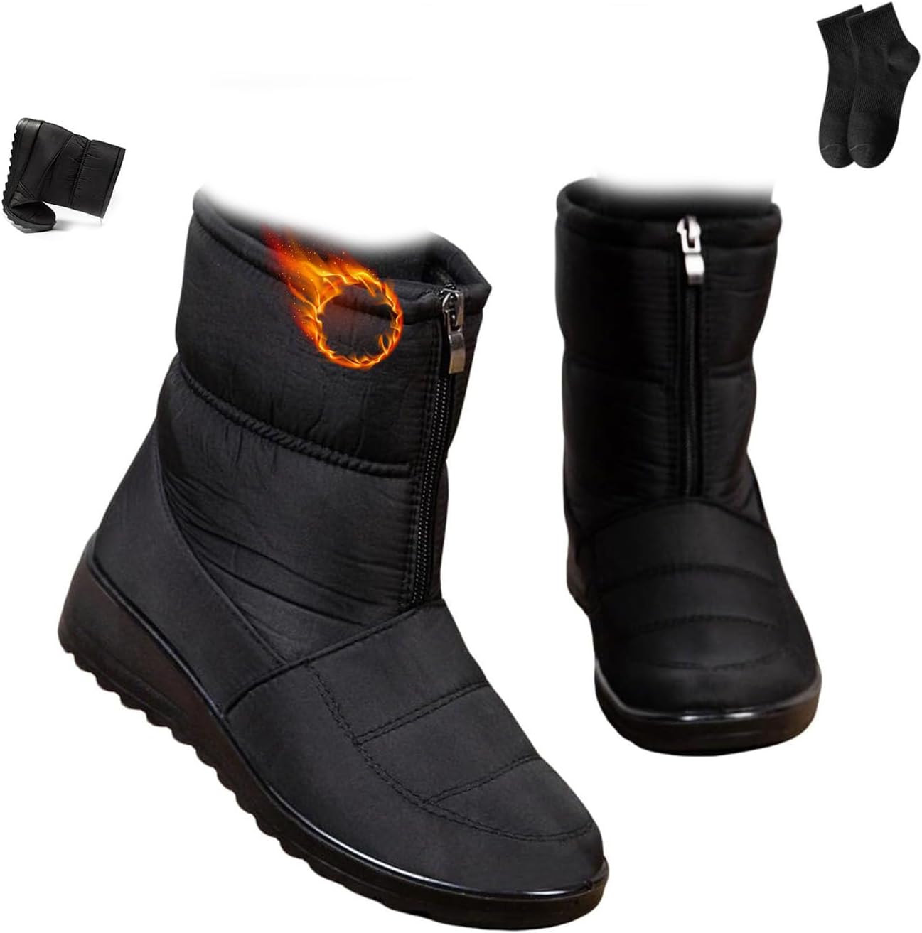 Waterproof Snow Boots for Women Winter Fur Lined Warm Zipper Anti-Slip Outdoor Snow Booties Wide Width Comfortable Shoes for Women