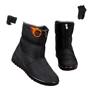 Waterproof Snow Boots for Women Winter Fur Lined Warm Zipper Anti-Slip Outdoor Snow Booties Wide Width Comfortable Shoes