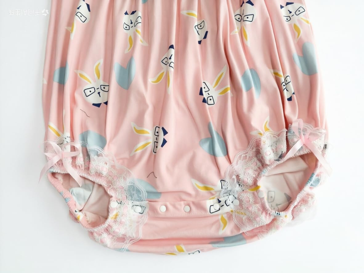 Adult Baby Sissy Romper Pink Bunny Print Lace Trim Onesie