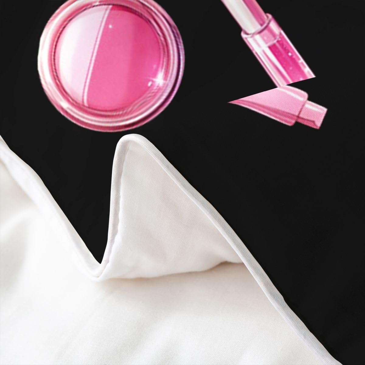 Homewish Schwarzes Mädchen Bettbezug 155x220 Baumwolle Schleife Bettwäsche Sterne Haartrockner Lippenstift Muster Bedding Puder Kompakt Nagellack Bettwäsche Set Weich 2 teilig