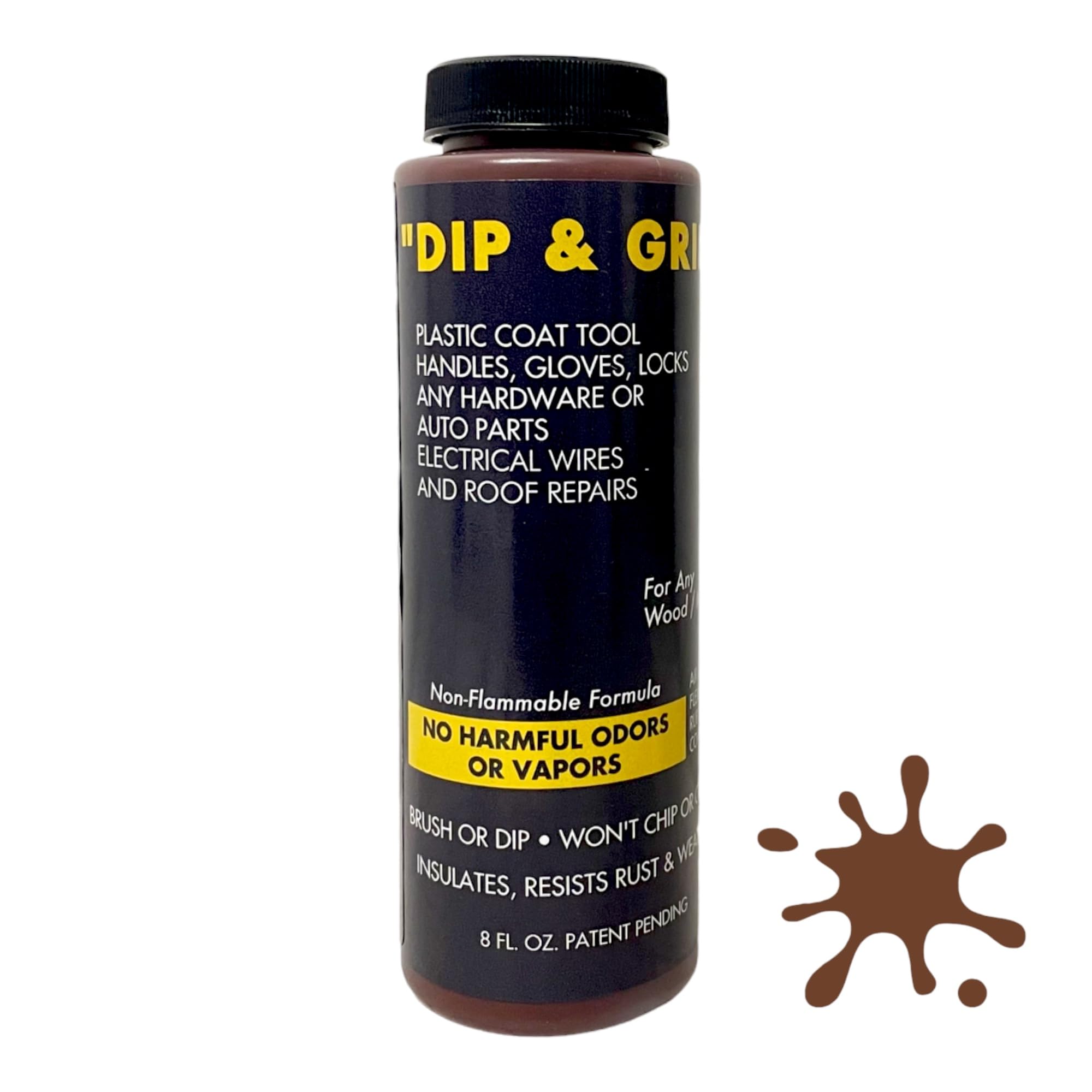 Dip and Grip (Brown) Rubberized Plastic Coating Tool Handles Broken Wires Gloves Vehicles Abrasion Corrosion Slipping- 8 Fl. Oz
