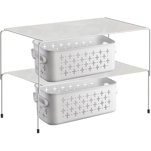 Set of 2 Kitchen Cabinet Organizer Large Size-(16.3L*8.7W inches)-Storage Shelves Stackable Expandable Storage Racks with Anti Slip-Liners for Cups, Dishes,Cabinet Pantry Organization with containers