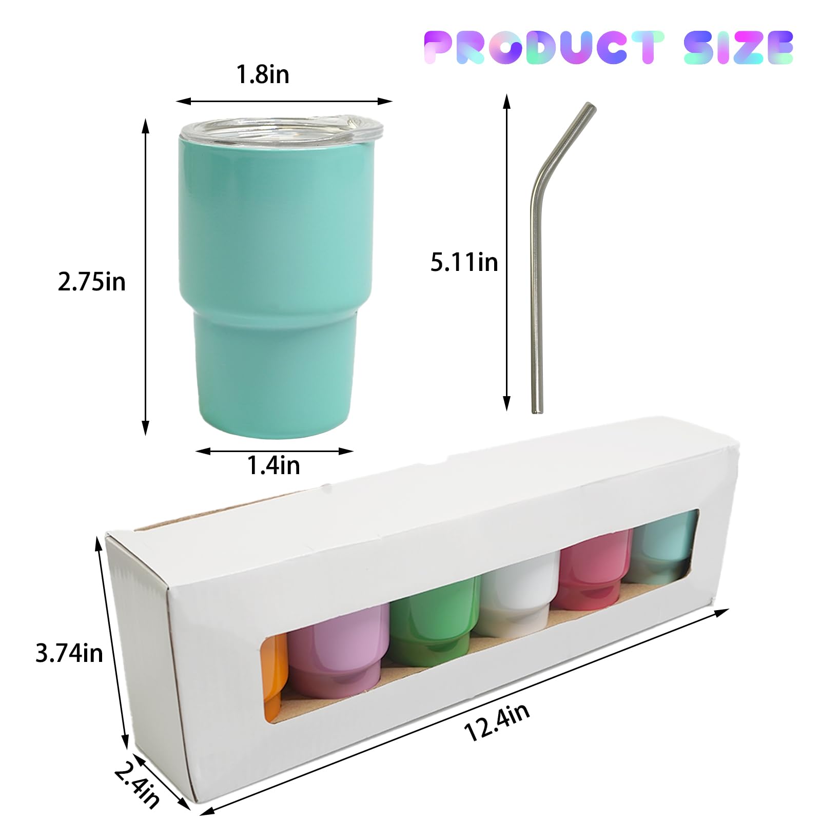 S-SNAIL-OO Mini Tumbler Shot Glass with Straw, Sublimation Double layer metal Cute Shot Glasses Set 3oz with Lids for drinks, coffee, cocktails. (3PCS-B)