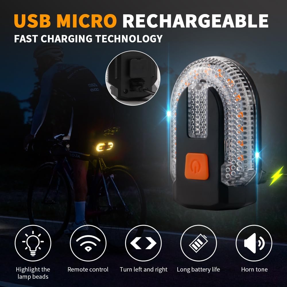 TEGUANGMEI Bike Tail Light with Turn Signal, Split Bicycle Rear Lights, USB Rechargeable Turn Signal Bike Taillights for Cycling, Cyclist Safety Warning Bike Light 5 Mode (Only One Remote Control)